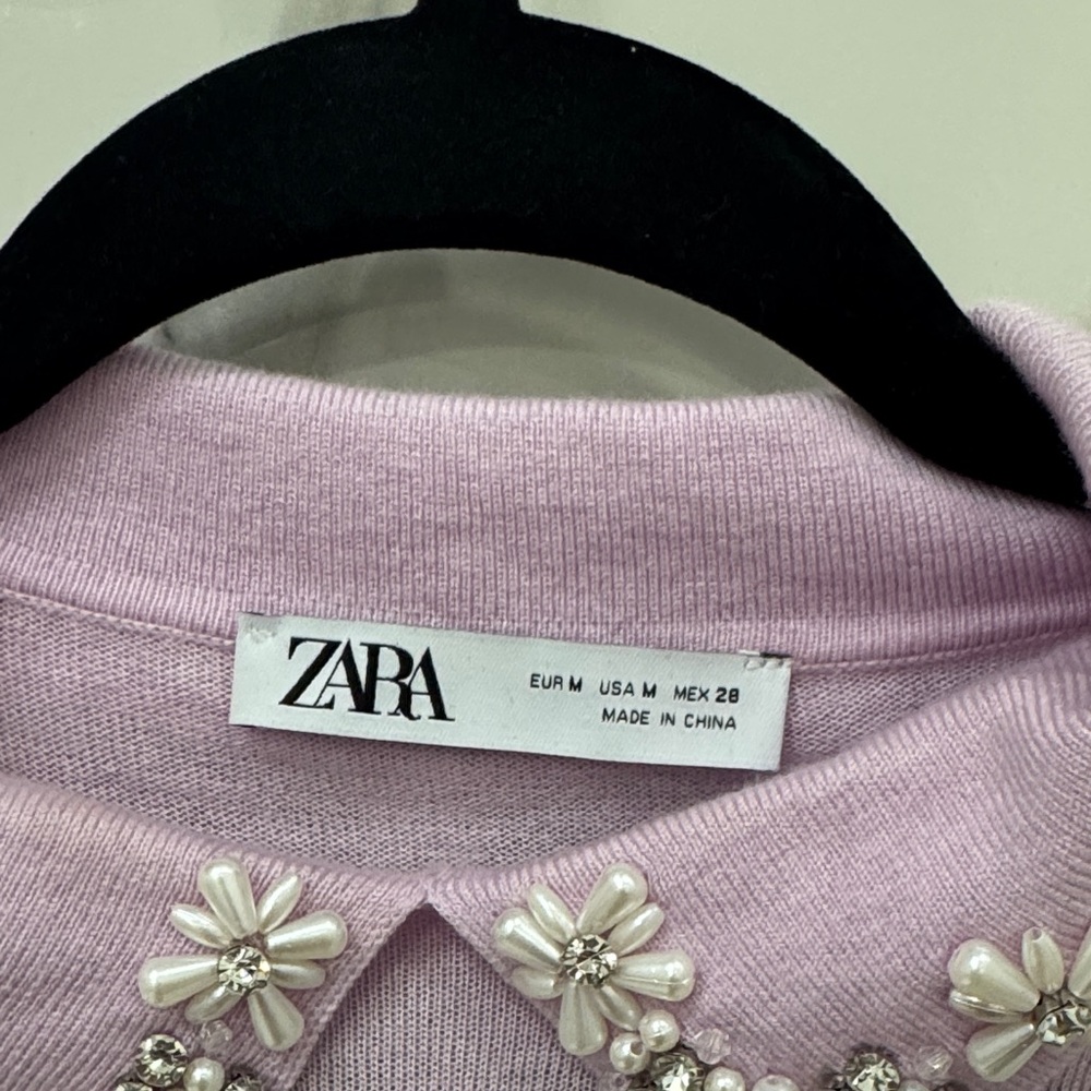 Zara Light Purple Sweater with Pearl Diamond Flower Collar - Picture 3 of 8